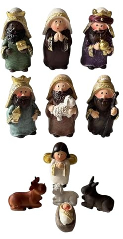 Nucelit Festival 11 stycken jul tecknade hartser födelseställ miniatyrfigurer set för religiösa helgkollektioner gåva jul julkrubba scen figurer set
