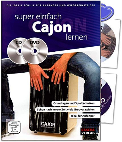 Super einfach Cajon lernen - die ideale Schule für Anfänger und wiedereinsteiger - nach kurzer Zeit die ersten Grooves auf deinem Cajon spielen - Lehrbuch mit CD, DVD und herzförmiger Notenklammer