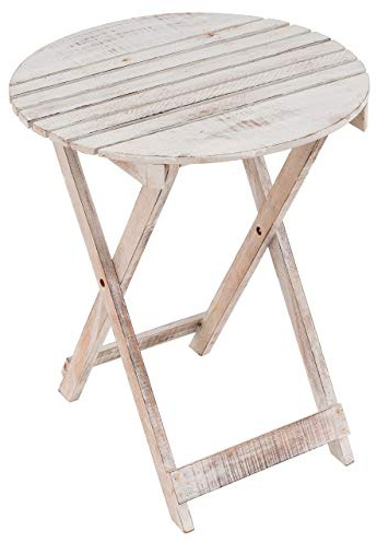 Divero Runder Klapptisch WARNEMÜNDE aus Durian-Holz - Farbe: White Wash | Massiv und pflegeleicht