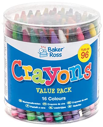 Baker Ross AV257, klobige Wachsmalstifte für Kinder, Kunst und Basteln, Schule, Klassenzimmer, gemischt, 96 Stück