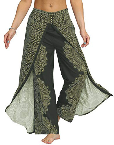 FANSU Damen Haremshose, Sporthose Yogahosen elegant Pfauendruck Blumenmuster Pumphose Leichte Sommerhose Hose Hosen Große Ballonhose Hippiehose (L/XL,Grüne Augen)