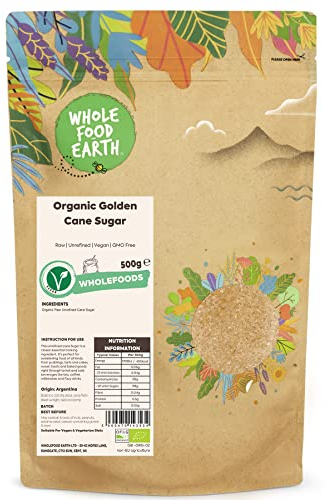Wholefood Earth Organic Golden Cane Sugar 500g Raw | Unrefined | Vegan | GMO Free | Certified Organic