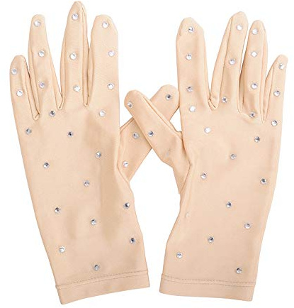 LIUHUO Ice Dress Gloves Performacne Wear Girls Thermal Figure Skating Gloves with Rhinestones