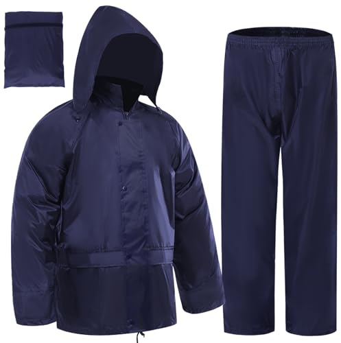 RainRider Rain Jacket Pants Suits for Men Women Waterproof Lightweight Rain Gear Coat Workwear (Navy,X-Large)