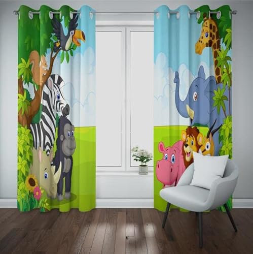 MUZHILI Dschungel-Verdunkelungsvorhang für Kinderzimmer, Cartoon-Safari-Vorhänge für Wohnzimmer, Kinderzimmer, Thermo-Kinderzimmer-Vorhänge, Fensterschatten für Mädchen und Jungen, B 117 cm x T 137 cm