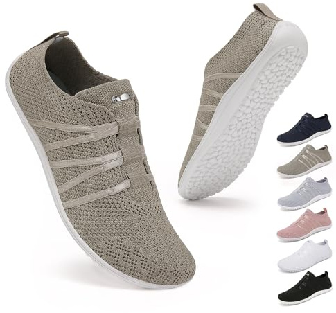 Geweo Unisex Barfota Skor Dam Herr Minimalistiska Traillöparskor Träningsskor Löparskor Barfotaskor Slip On Sneakers Zero Drop Soles Kaki 42EU