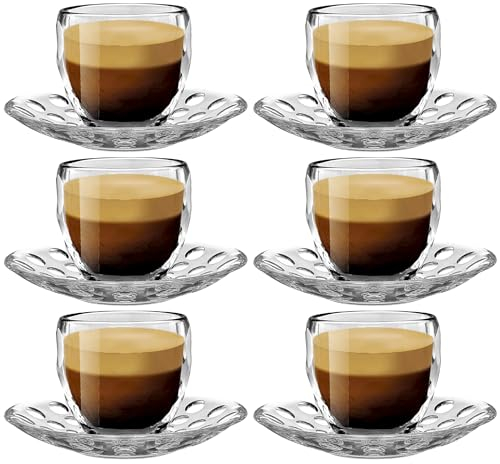 My-goodbuy24 Set di tazze da caffè con piattini – 6 tazze in vetro/plastica – capacità 110 ml – tazze per caffè espresso, CT4493