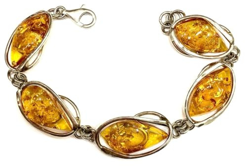 Grand bracelet en ambre ARC 1/1 caramel en argent 925, taille 19-20 cm