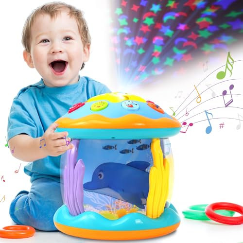 Herefun Baby Spielzeug ab 6 Monaten, Drehender Projektor Kinderspielzeug mit Musik/Licht, Lernspielzeug für Kleinkind 6-18 Monate, Musikspielzeug 1-2 Jahr Frühes Lernen für Mädchen Junge