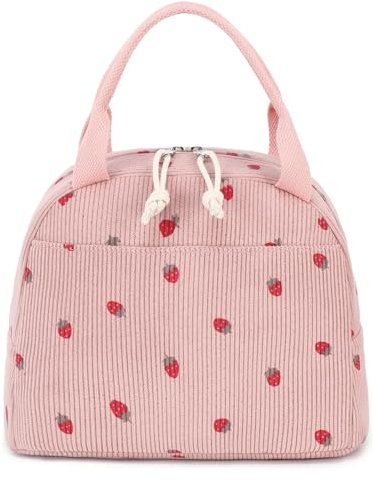 Insulated Kids Lunch Bags, Cute Lunch Bags for Women Girls, Leakproof Lunch Box Container Large Capacity Adult Cooler Tote Lunch Box Lunch Handbags for Work School Picnic Travel (Pink Strawberry)