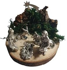BLUSUPERSHOP Mini-Krippe Art. 5 Durchmesser 7-8 cm Holz und Kork mit oder ohne Geburt 5 Hirten 3 cm Metall und 1 Stern, sie sind immer anders, da sie handgefertigt sind
