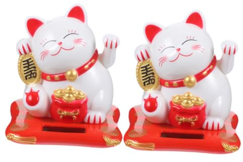 ABOOFAN 2St Solarautos Locken Wohlstand an glückliche Tierskulptur Desktop-Katzenfigur Katze Office Decoration fensterdeko winkende Katze Glückskatze Plastik