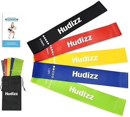 Hudizz Resistance Bands, Fitness Exercise Loop Bands sets of 5 – with multiple Strength Levels – Ideal for Home Workouts, gym, Yoga, Pilates, and Strength Training – Includes Carry Bag