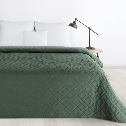 Design91 Couvre-lit matelassé Alara - Couleur unie - Matelassé - Motif géométrique 3D - Pour toute l'année - Vert 6, 220 cm x 240 cm