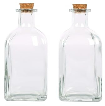 Magic Season Decorative Glass Bottles with Cork Stoppers (250 ml Square Bottles/Set of 2)