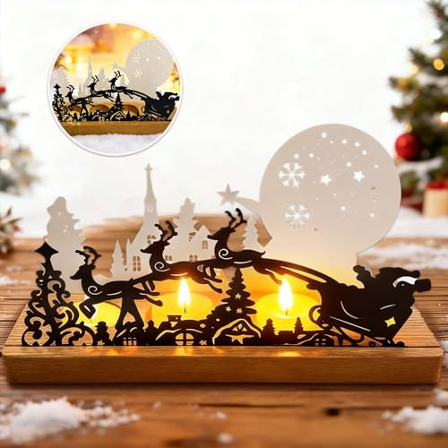 Betensh Kerzenhalter adventskranz, adventskranz teelichter 28 x 12.5 x 8 cm adventsgesteck länglich aus Metall und Holz Adventsgesteck adventskranz modern für Weihnachtsdeko