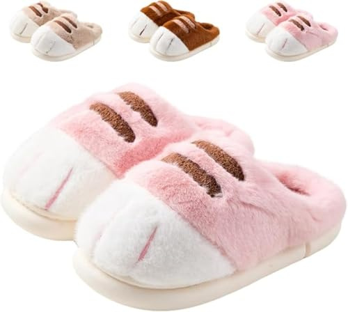 Katttasstofflor, plysch inomhusskor söt djur klo design mjuka varma mysiga halkfria tofflor för flickor tonåringar vuxna (rosa, 2/3, vuxna, kvinnor, en storlek, alfa, UK skostorlekssystem, medium)