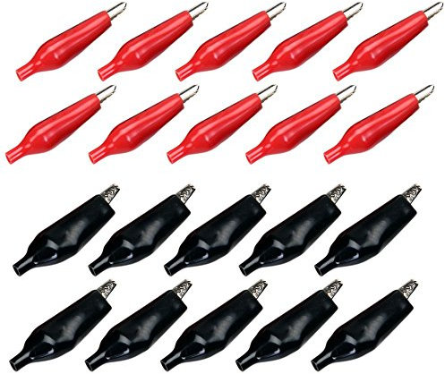 Pinzas de cocodrilo aisladas (10 pares, acero, enchapado en niquel), color rojo y negro