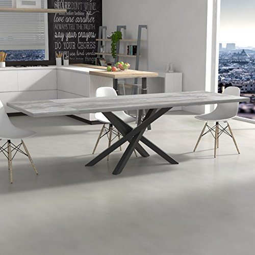 VE.CA.Ausziehtisch Polynesien aus Holz 180 x 100 cm Höhe 80 cm – ausziehbar bis 280 cm mit Struktur aus Stahl schwarz matt,Tisch Küche Haus Pino Grigio Jackson