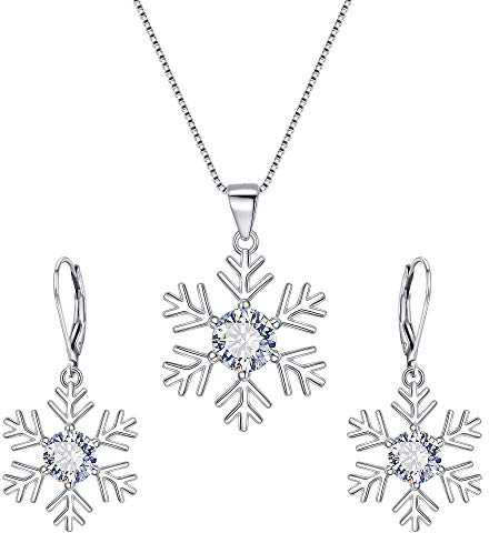 EVER FAITH Schneeflocke Schmuckset CZ 925 Sterling Silber Anhänger Halskette Set Brisur Ohrringe Set