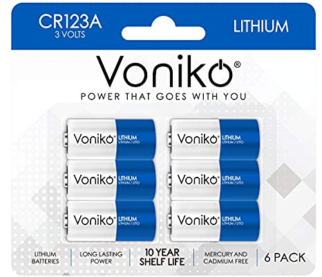 Voniko CR123A Lithium Batteries (Pack of 6) - Non-Rechargeable Lithium Battery - 3 Volt Lithium Battery 123 Lithium Battery 10 Years Life