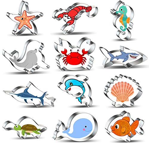 Ausstechformen Ausstecher Set, Ozean Kreatur Keksausstecher Meerestiere Set 12 Stück, Edelstahl Brot Gemüse Keksschneider für Fondant, Keks, Plätzchen, Backen, Tortendekorationen