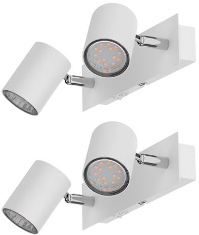 ledscom.de 2x Wandspot WAIKA, zweiflammig, mit Schalter, weiß matt, inkl. GU10 LED Lampen je 227lm warmweiß