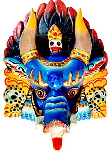 QT S CARVED WOOD CHEPPU PROTECTIVE DEITY TIBETAN NEPAL BUDDHIST CHEPPU EATING SNAKES/NAGA WALL HANGING WOODEN MASK ARTWORK OF WORLD HERITAGE, NEPAL