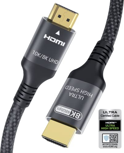 Adauxter Cavo HDMI 2.1 10K 8K 3M, Certificato 48Gbps Ultra Alta Velocità Cavo HDMI con Ethernet 4K 240Hz 165Hz 120Hz 8K60Hz eARC HDCP2.3 HDR10+ PC Computer Portatile TV Monitor Proiettore PS5 X-Box