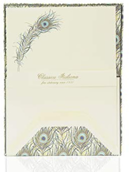 Briefpapier-Box in mit durchsichtigem Deckel, Schreibset 10 Umschläge und 10 Briefpapiere, Motiv Florentiner Hochzeits-Papier, kleines Geschenk