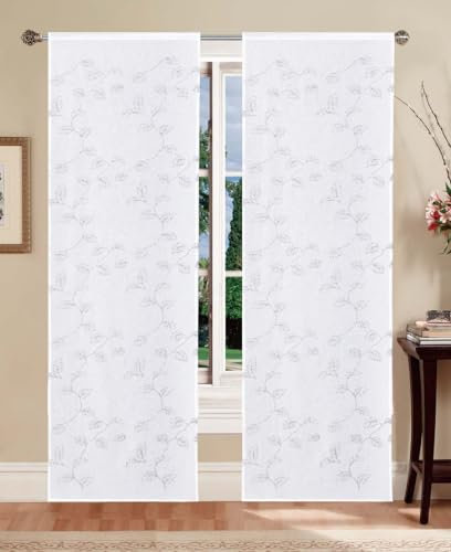 Tata Home Coppia Tende a Vetro Bianche per Interno Semitrasparenti Cucina Tendine Bagno con Ricamo Grigio Misura 60x240 cm MOD. EGLEB1