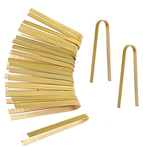 Luter - Pinzas de bambú desechables para cocina (20 unidades, 15 cm, utensilios de cocina, pinzas para pan, alicates naturales para la cocina