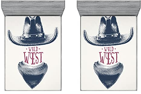 ABAKUHAUS Western 2er-Satz Spannbetttuch, Wild West Cowboy-Hut, Soft Dekorativer Stoff Bettwäsche Rund-um Elastischer Gummizug, 180 cm x 200 cm, Coconut Petrol Blau