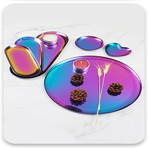 dongzhifeng Table Basse Plateau de décoration Nordique Plateau Ovale en Acier Inoxydable doré Plaque Ovale Bijoux Bijoux Snack Plateau Metal Stockage à la Maison,Color Titanium
