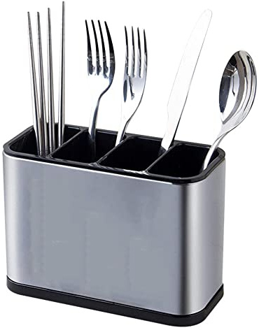 Porta Utensili Da Cucina In Acciaio Inox, Da Appoggio, per Cucchiaio Da Minestra, Cucchiaio, Forchetta, Coltello (Quadrato)