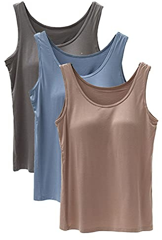Tank Tops for Women Basic Camisole with Built in Bra Casual Wide Strap Sleeveless Layer Top for Summer
