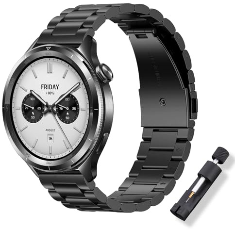 ToVioc 22mm Metall Armband für Xiaomi Watch 5/S5/S4/Redmi Watch 5 Active | Herren Damen Edelstahl Uhrarmband für Amazfit Bip 6/Balance Ultra/Balance 3 2 1/Active Max/T-Rex 3 Pro 48mm - Schwarz
