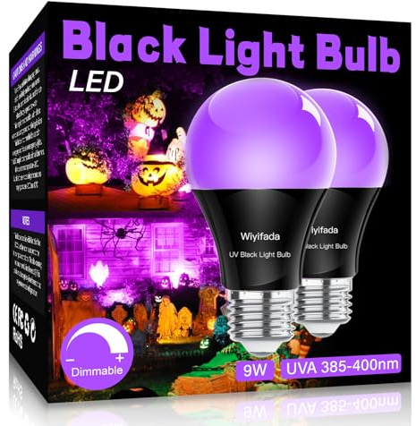 Wiyifada LED Black Light Bulbs 2 Pack, Dimmable A19 9W,UVA Level 385-400nm