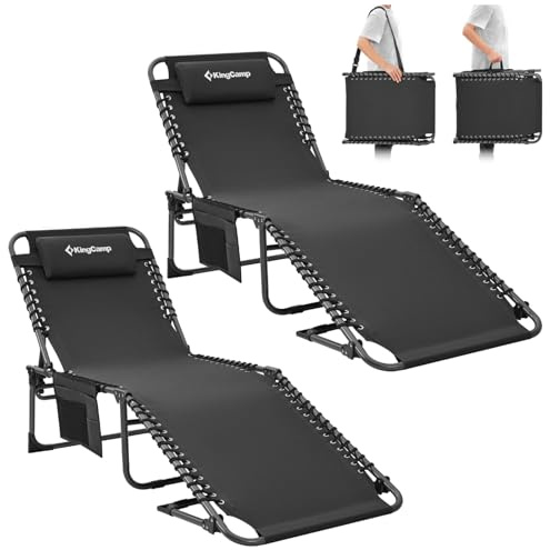 KingCamp Sonnenliege Klappbar 2er Set Gartenliege Campingliege 5-Stufig Verstellbarer Rückenlehne Liege Gartenstuhl Strandliege Camping Klappbett mit Kopfkissen für Garten Urlaub Outdoor Strand Pool
