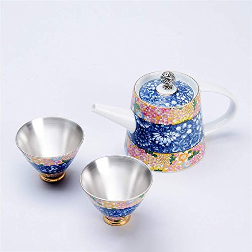 Teiera in Argento Set da tè in Ceramica Kung Fu Cinese per Uso Domestico Servizio da tè in Argento Sterling Tazza Pot Coffee Drinkware (1 Gratis)
