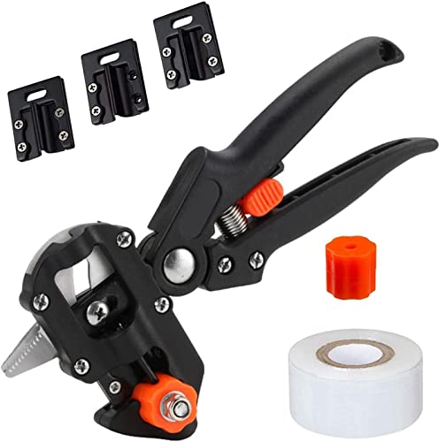Veredelungsschere Garten Pfropfschere Ratschenschere Kit - Einhand Obstbäume Pfropfen Werkzeug Kit Pfropfen Schneidwerkzeug mit V + U + Ω Klinge Veredelungsband für Obstbäume Pflanzenzweige