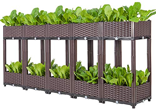 Hochbeet, Doppelschicht-Hochbeete aus Kunststoff mit selbstansaugender Bewässerung, Pflanzkastenbehälter für die Gartenterrasse,200x40x83cm