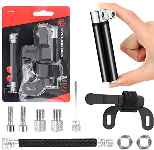 Mini pompa per bicicletta, pompa a sfera con tubo flessibile, pompa portatile per tutte le biciclette, piccola e leggera per valvola Presta-Schrader con ago a sfera, ago per pallone
