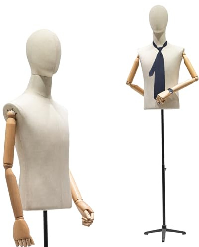 Männliche Kleid Form Mannequin mit Kopf, beweglicher Herren-Kleidungskörper Torso mit abnehmbarem, flexiblem Massivholz, Stativ-Metallständer, Nähdisplay (A-schwarz, 134.6 cm) 193 cm 0.04 cm)