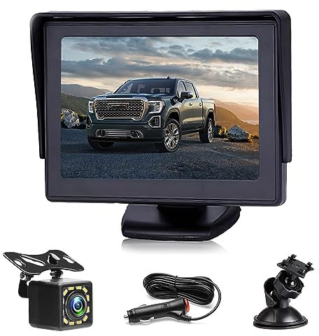 Rimoody Telecamera Posteriore per Auto Telecamera Retromarcia con Monitor LCD da 4,3,12 V-24 V Assistenza al Parcheggio, Visione Notturna, Impermeabile, Telecamera per Auto/Bus/Camion/Camper/Furgone