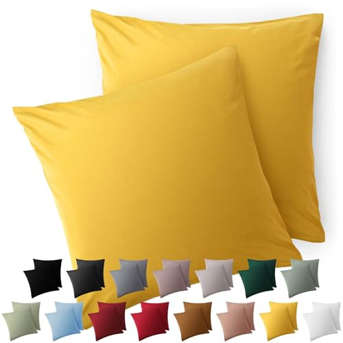Blumtal Fodera per cuscino 80 x 80, 2 pezzi - Fodere per cuscini certificate OEKO-TEX 100% microfibra extra morbida e lavabile in lavatrice - Fodera per cuscino 80x80 giallo senape