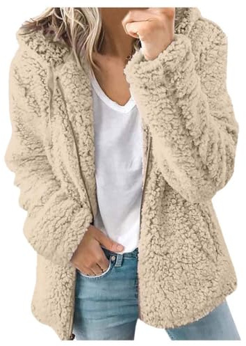 Archedeer Fleecejacke Damen mit Kapuze Winter Warm Super Weich und bequem Flanell Kapuzenpullover Teddyjacke Sweatshirt Reißverschluss Langarm Oberteile Top Frauen Mantel Kapuzenjacke,Khaki,L