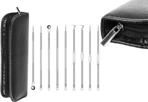 Mitesserentferner Komedonenquetscher Set -9PCS Blackhead Remover mit Akne Pickel Pinzette Mitesser Entferner,Pickel Ausdrücken Werkzeug für Nasen-Gesichtspflege (Edelstahl)