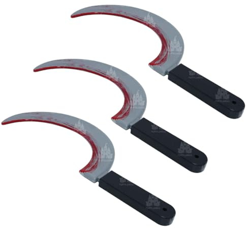 Acan Pack de 3 hoces de asesino en color gris para jóvenes y adulto, complementos para carnaval, halloween y celebraciones. 47 x 16 x 2 cm