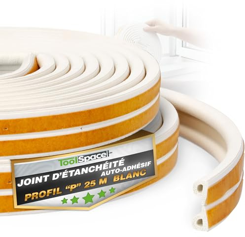 ToolSpace Türdichtung Selbstklebend Dichtungsband Dichtungsgummi Door Sealing Strip P Profil Weiß Gummidichtung für Fenster & Türen 25M Fensterdichtung Anti-Kollision Gummi Schaum Schaumstoffband